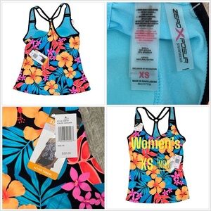 Women’s Zeroxposur XS Tankini Padded UPF Swim Swimwear Tank Top Teal Orange NWT
